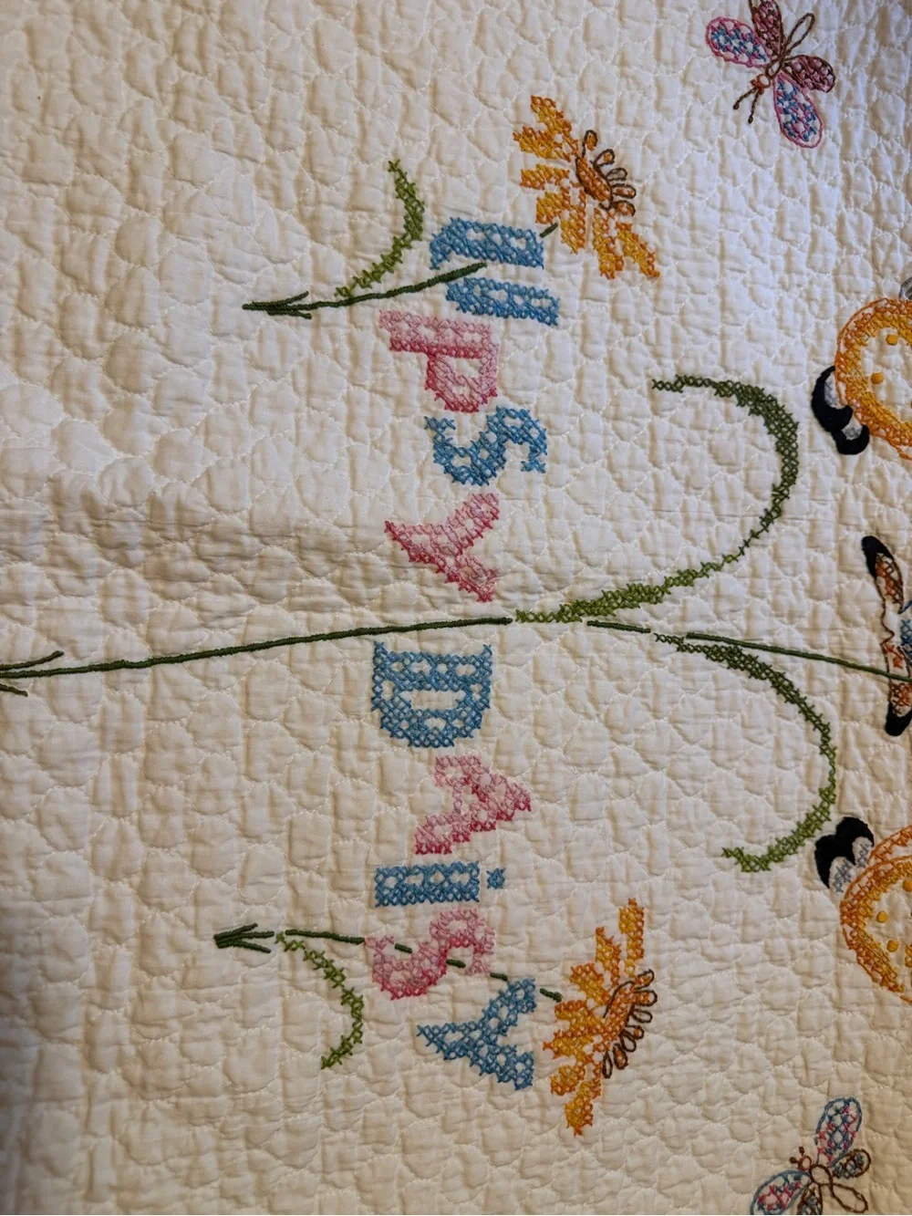 Handmade Quilt Toddler Bed Crib Blanket Cats Butterflies Daisies